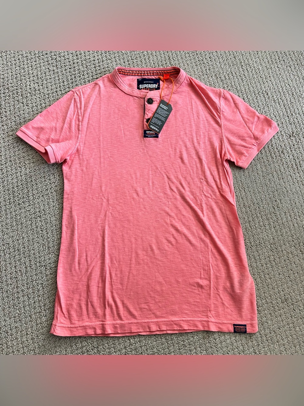 Superdry Men’s Pink / salmon colored Short Sleeve Henley Shirt